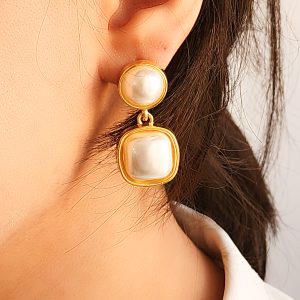 گوشواره آویز مروارید هندسی