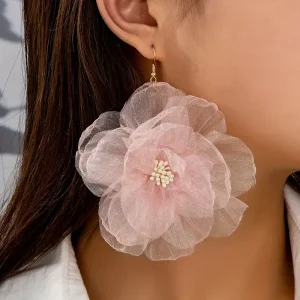 گوشواره گل توری مرواریدی